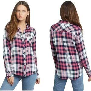 Rails NWT Hunter Shirt Plaid Mulberry White Indigo Size S Twill Soft Pocket